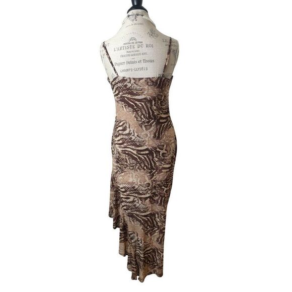 Women's Asymmetrical Maxi Dress XL Cascade Ruffle Animal Print Boho Glam Resort - Picture 3 of 7